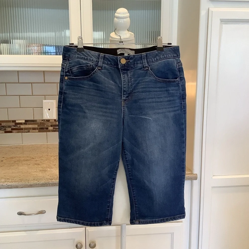 Wit & Wisdom Ab-solution Dark Blue Long Denim Jean Shorts Size 10 Cuffed